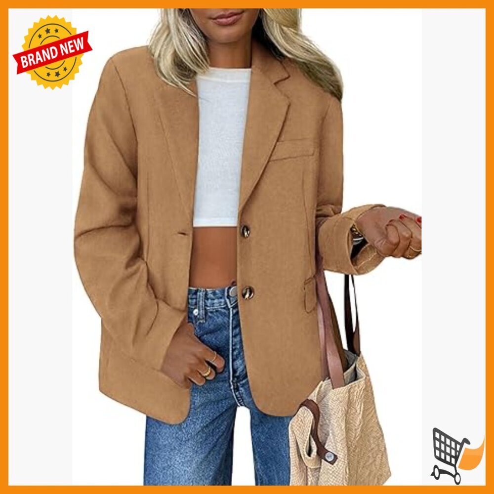 Oversized Faux Suede Blazer Women's Business Casual Work Office Jacket